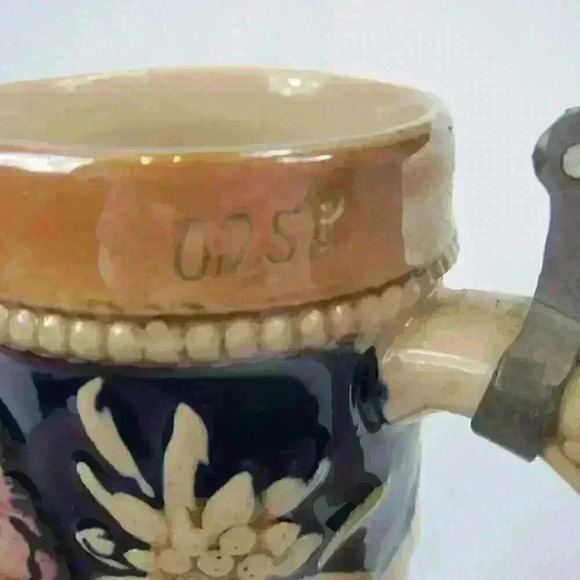 Vintage Beer Stein Pottery Bar Scene Pewter Lid 1921-50s West Germany 0.25 Liter - Picture 7 of 12